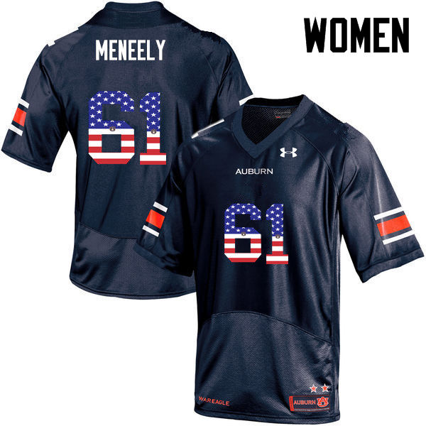 Women #61 Ryan Meneely Auburn Tigers USA Flag Fashion College Football Jerseys-Navy
